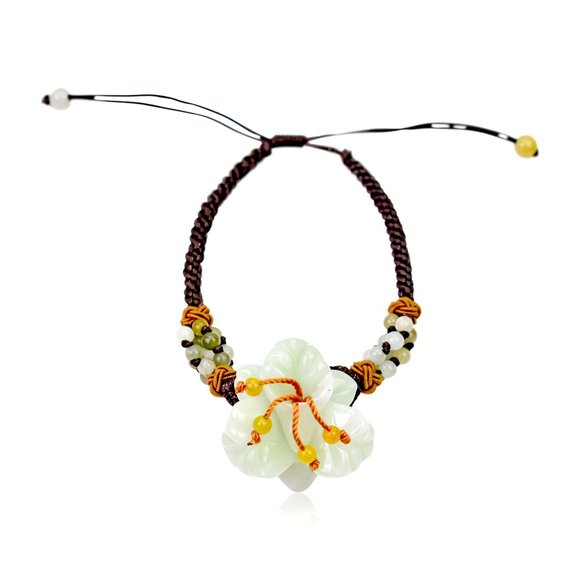 Breathtaking Iris Flower Handmade Jade Bracelet - Picture 2 of 3